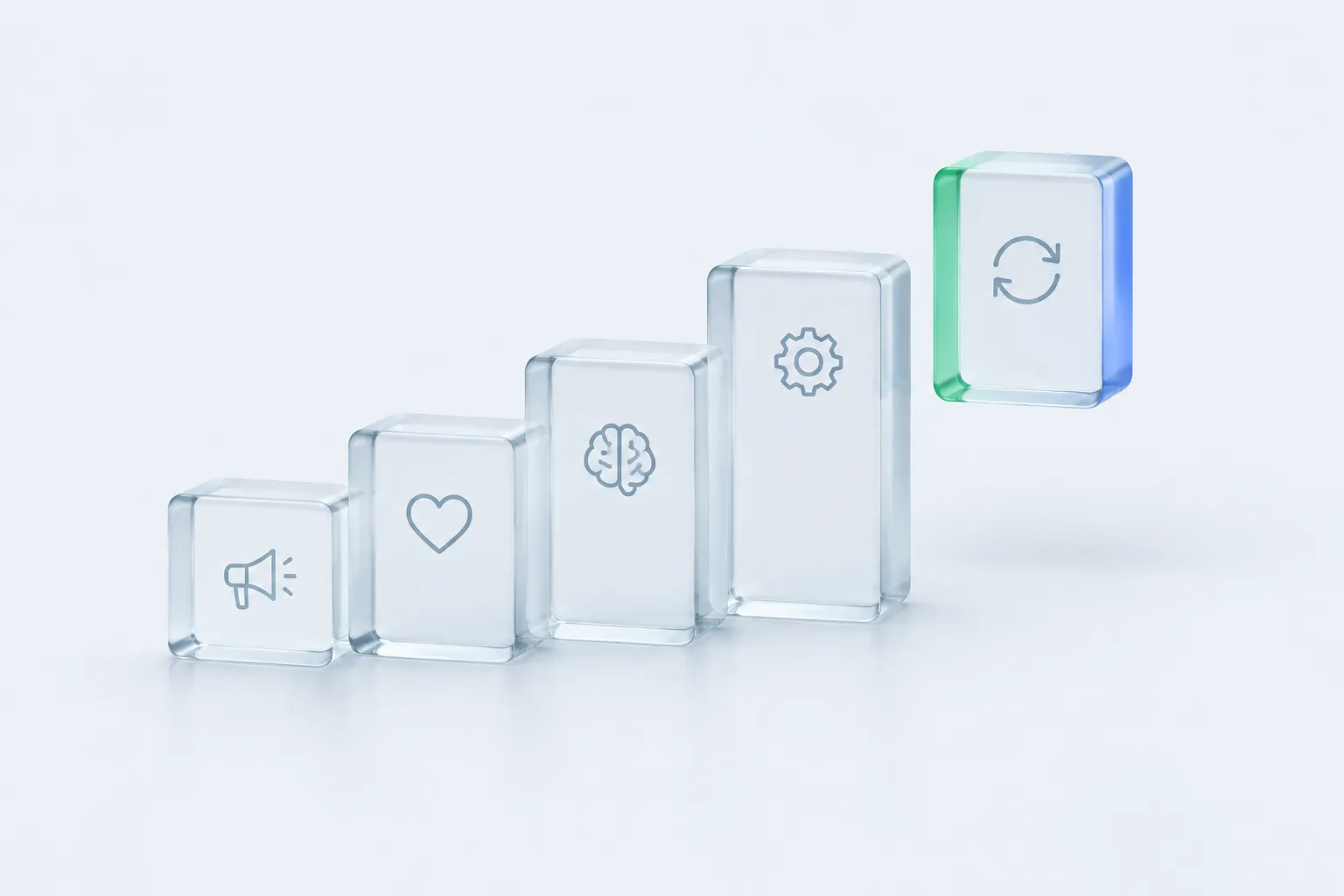 A staircase of glass steps with the final step detached, representing a change program's missing usage-tracking stage.