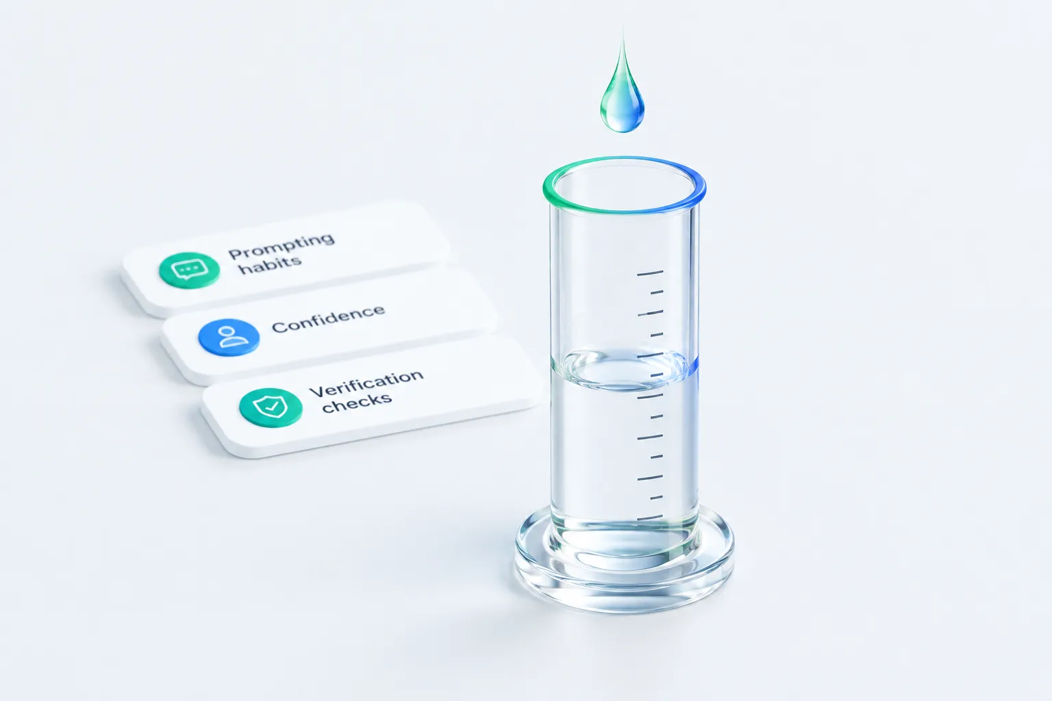 Close-up illustration for a gen ai readiness assessment of a glass measuring instrument capturing a baseline reading before rollout.