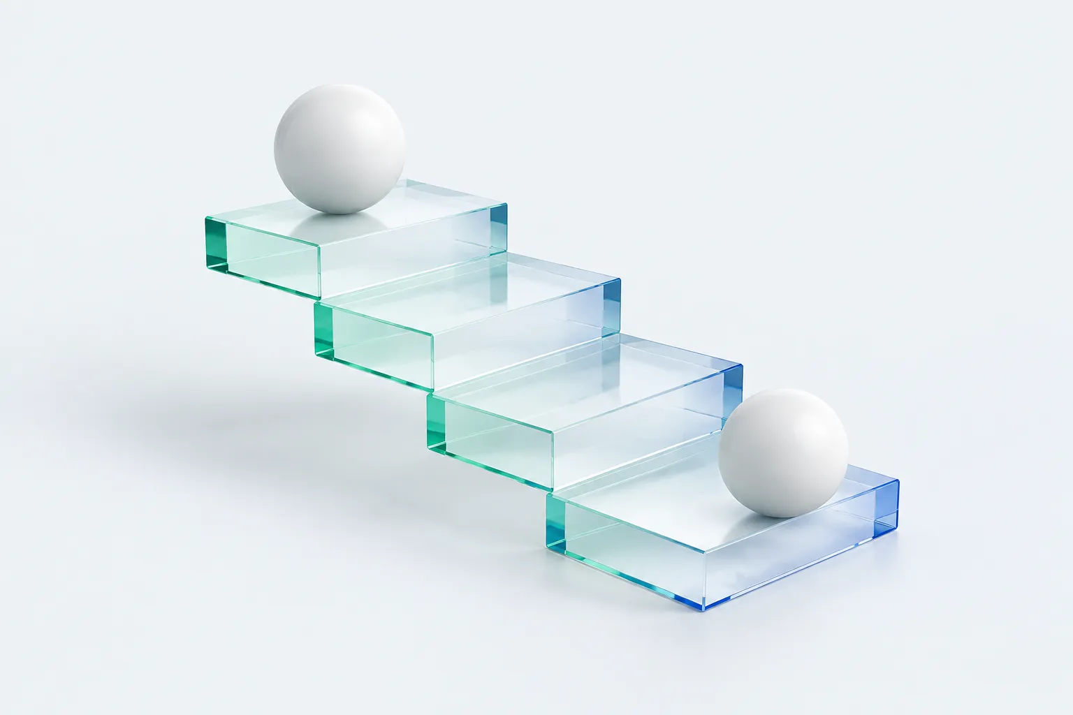 Glass steps with a white sphere resting on the lowest step