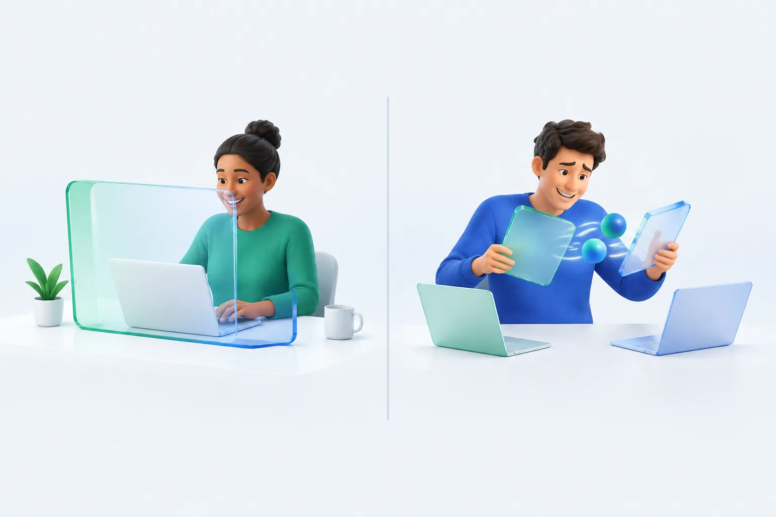 Comparison illustration contrasting a smooth single-tool workflow with a colleague juggling two separate tools