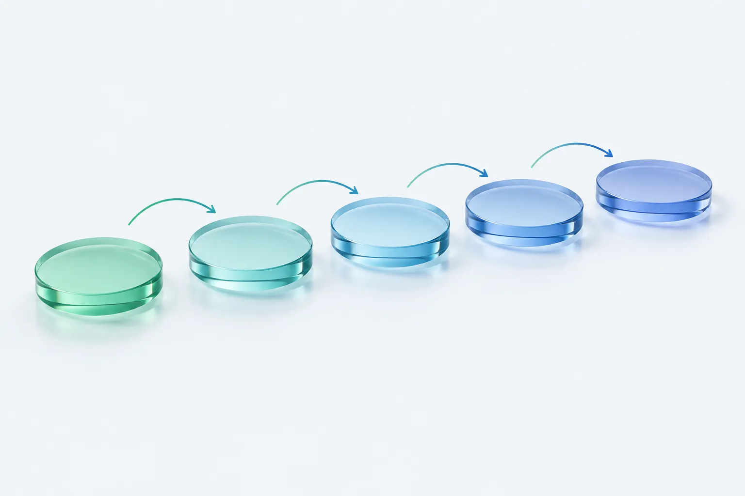 A low-angle row of uniform translucent glass discs suggesting a recurring measurement cycle.