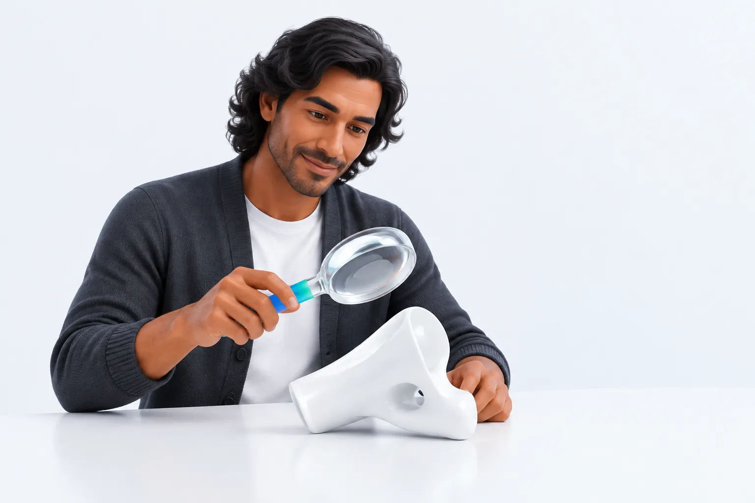 A person selects an inspection probe to examine one component.