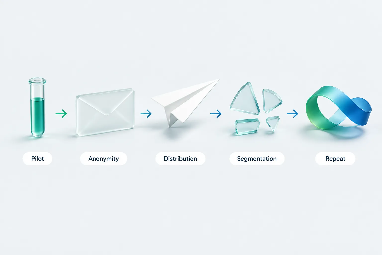 A sequence of sculptural objects representing the stages of running an in-house AI readiness survey