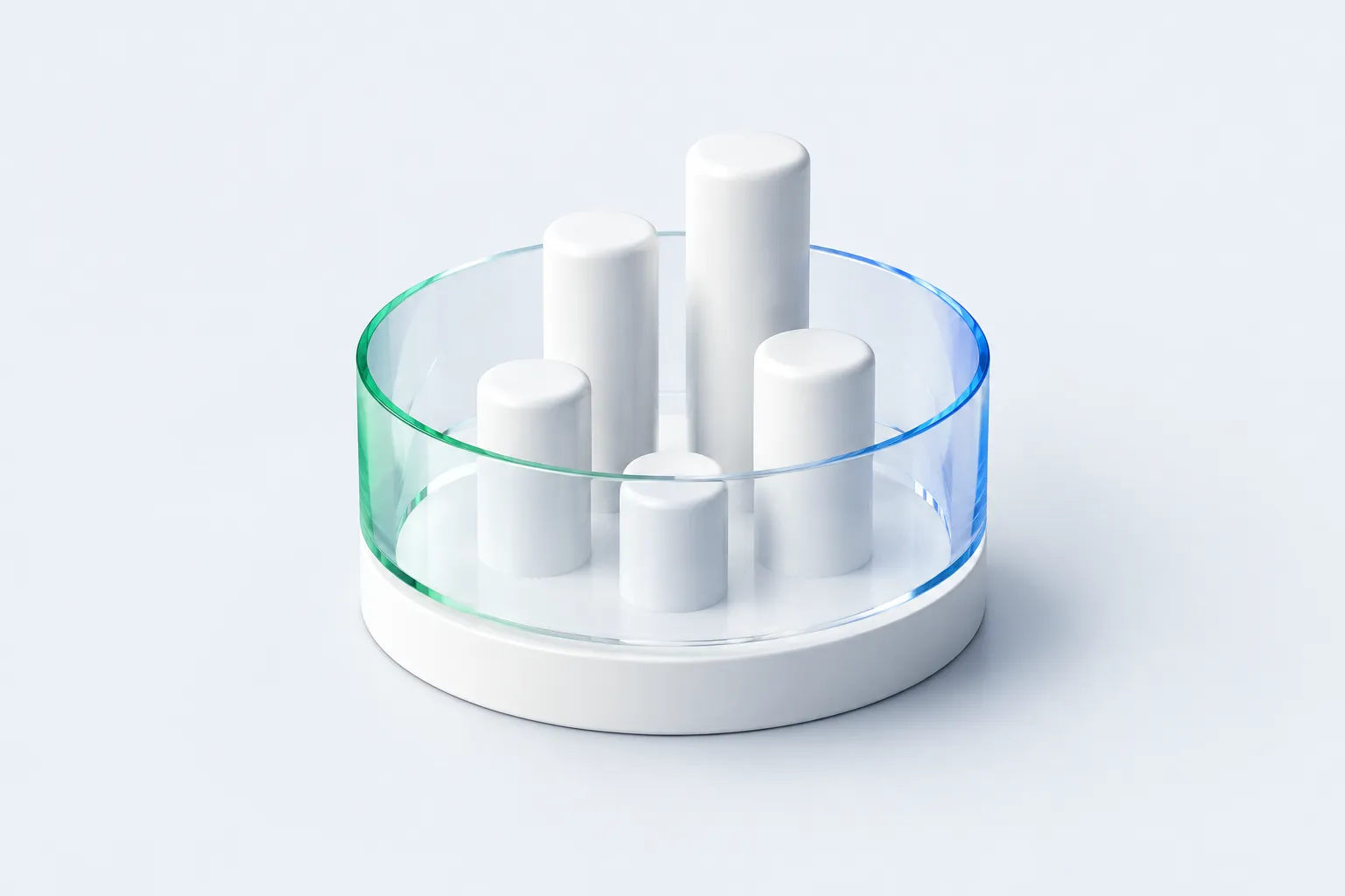 A glass collar encloses white rods of different heights on a shared base, representing a defined population with differing usage intensity.