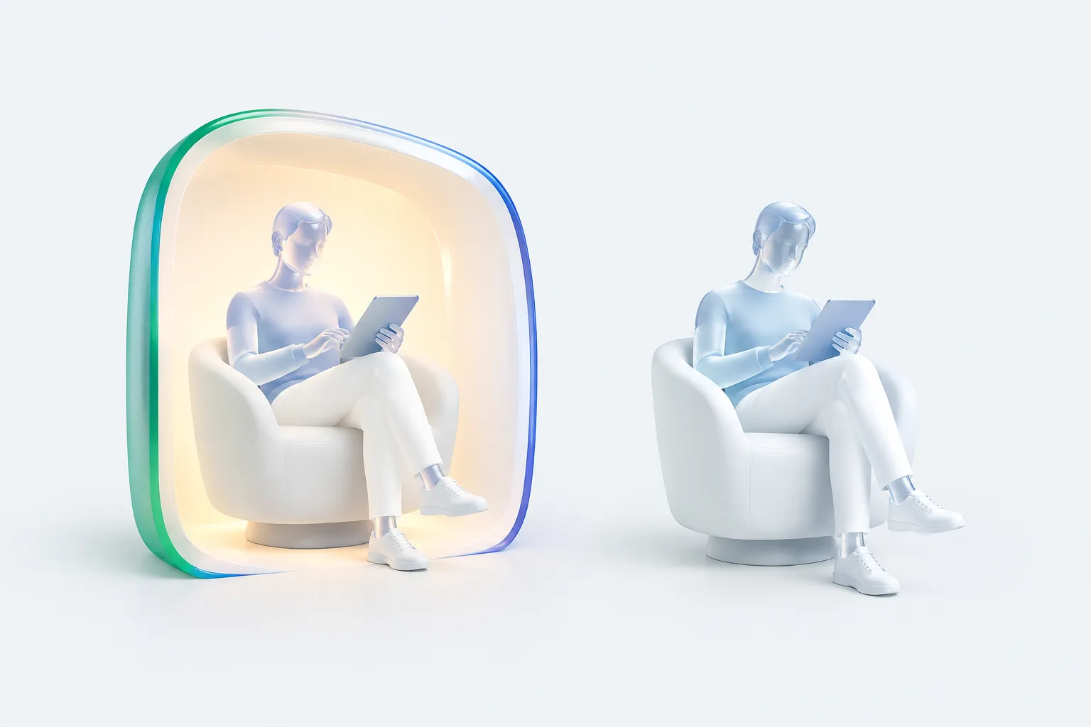 Conceptual illustration contrasting a supported frequent AI user with an unsupported one to show how respect changes displacement fear.