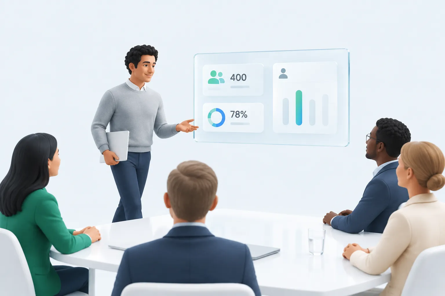 A person adjusts a glass instrument with several separate dials, illustrating an AI maturity assessment template that scores pillars independently.