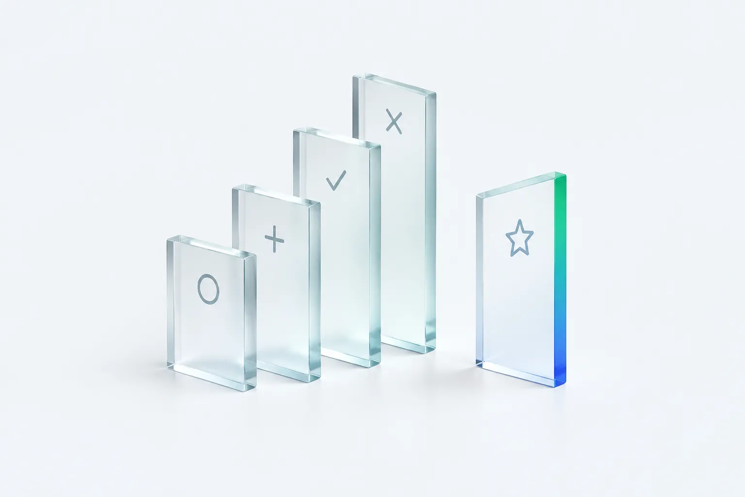 An abstract glass sculpture of stacked panels with one detached, representing checks for ai engineer skills before locking a rollout timeline.