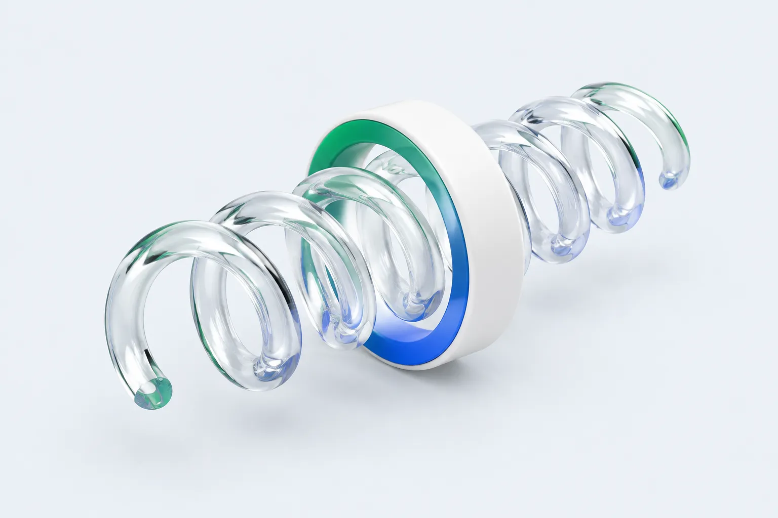 A glass coil passes through a fixed white collar, representing recurrence assessed with a consistent definition.