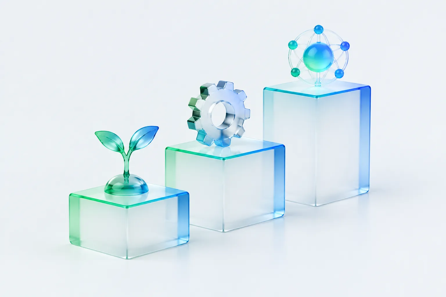 Conceptual illustration answering what is maturity model, shown as ascending glass steps applied to AI adoption stages.