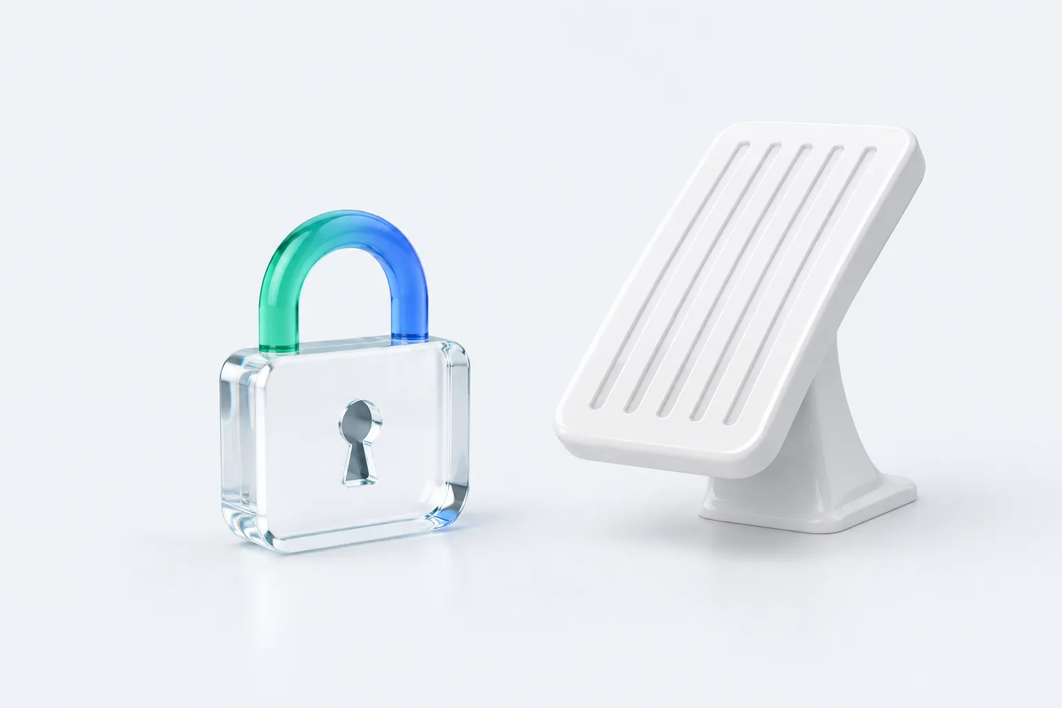 A glass padlock and white brake pedal distinguish blocked access from a deliberate pause.