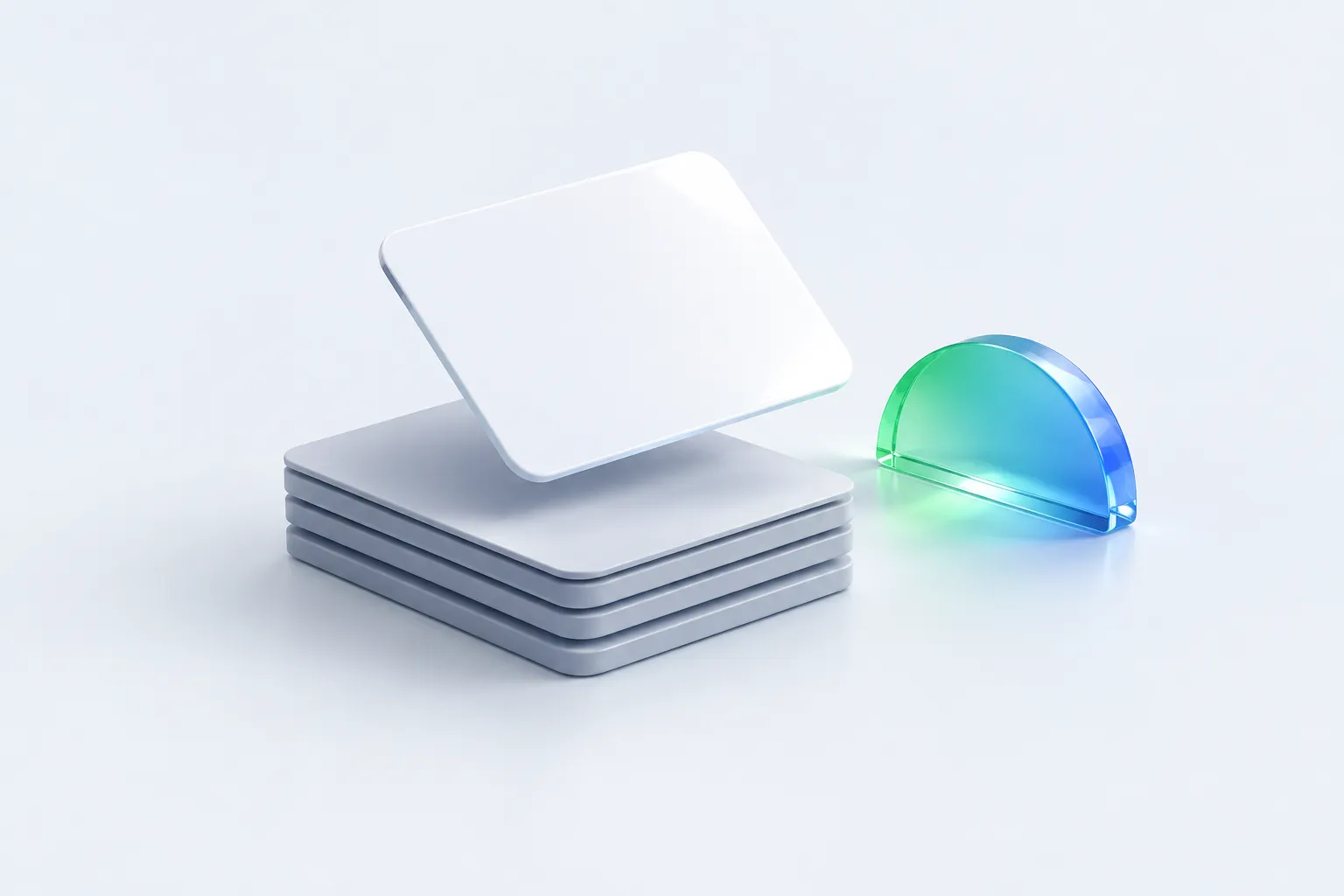 A single task card rising from a stack beside a glass sunrise object, symbolizing an automated morning brief for n8n for product managers.