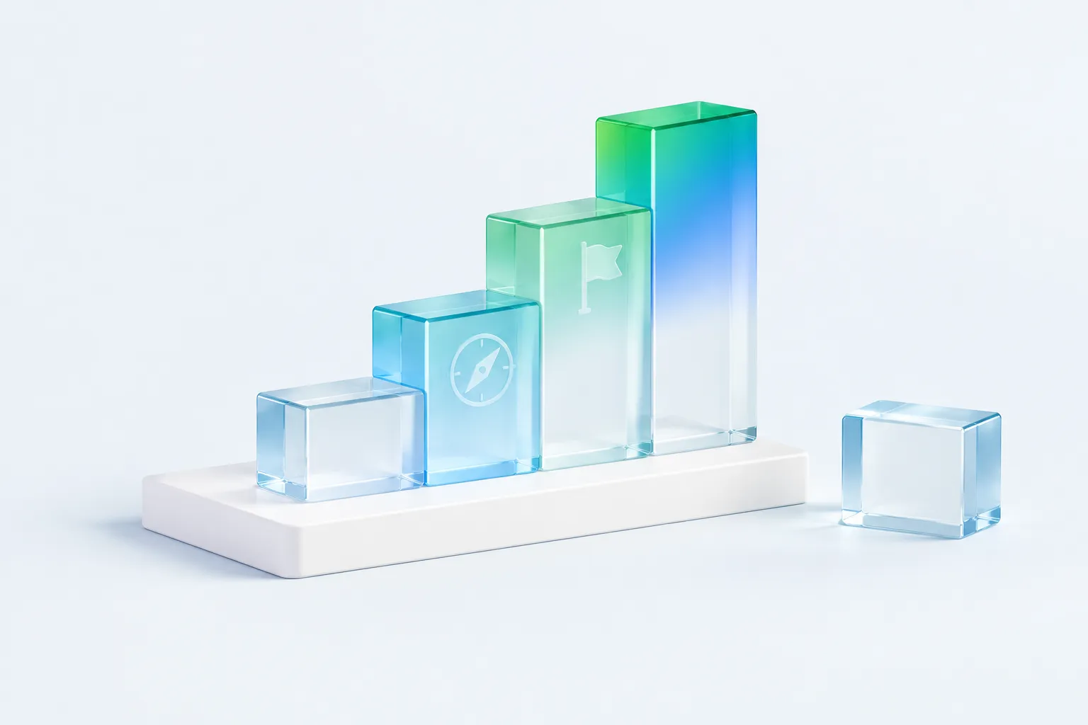 Abstract glass staircase of blocks representing the order of AI change management jobs hiring.